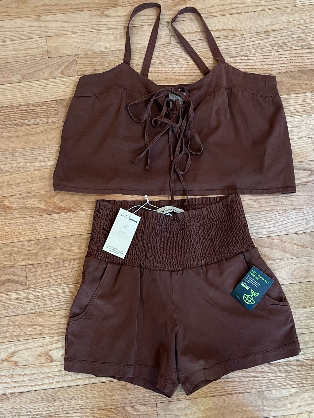 2 Piece Love Trends Brown Tank Top And High Smocked Shorts Size XL New